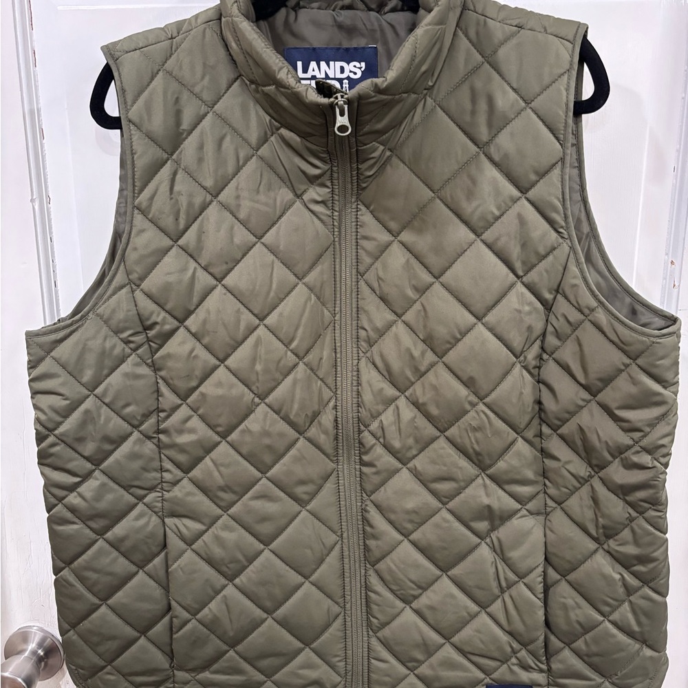 Lands' End Army Green Quilted Vest